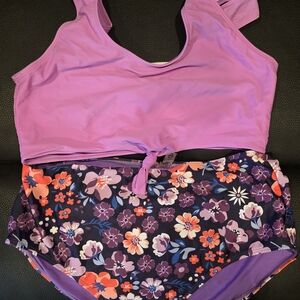 Women's Floral Purple Tankini Set - Lavender Top & Floral Bottom
